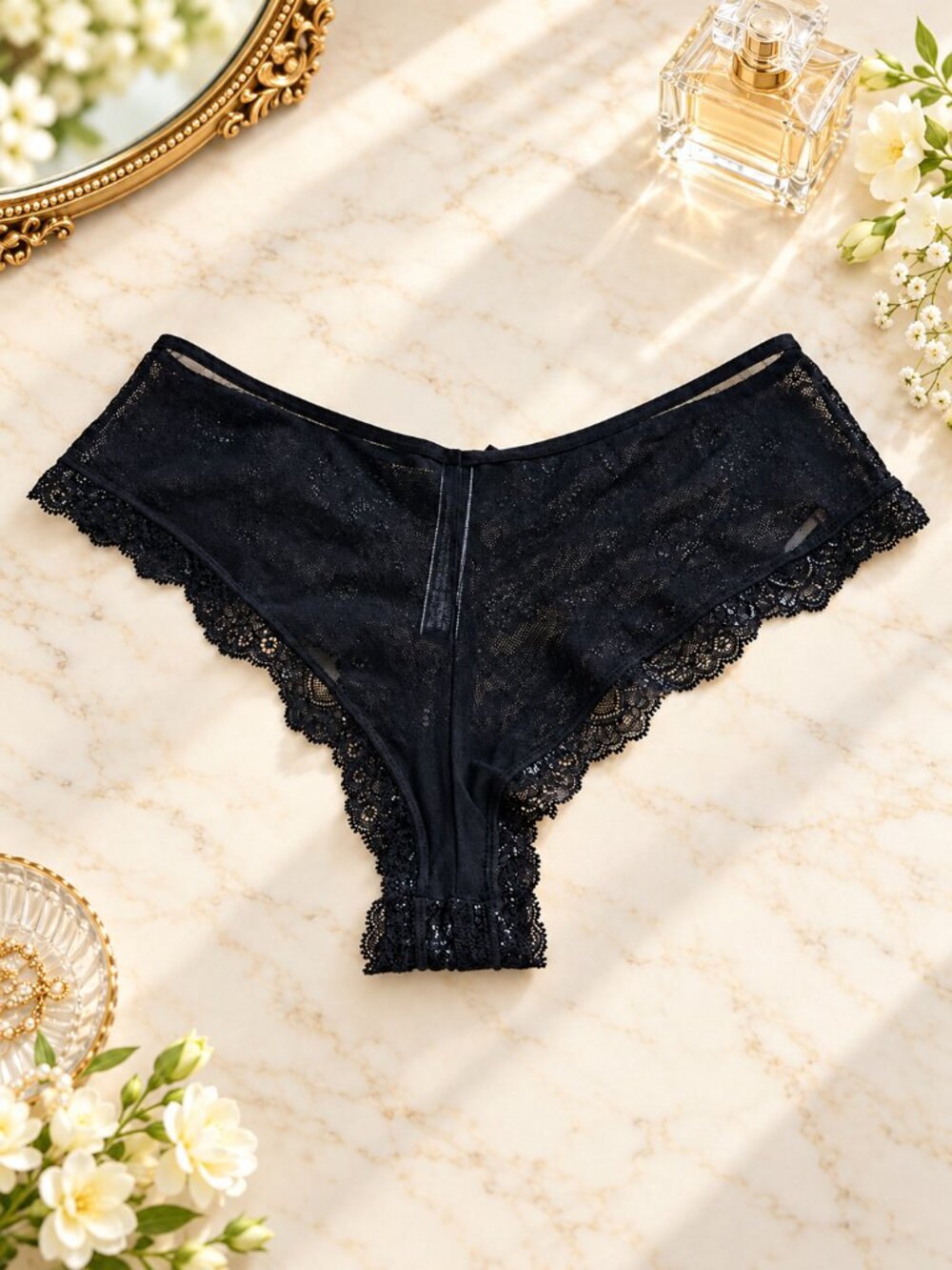 Victoria's Secret Panties Womens L Black Shimmer Very Sexy Cheeky Lingerie NEW